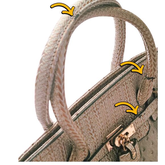 Silver Faux Ostrich Skin Pattern Leather Women’s Satchel Purse Handbag Used - Picture 5 of 16